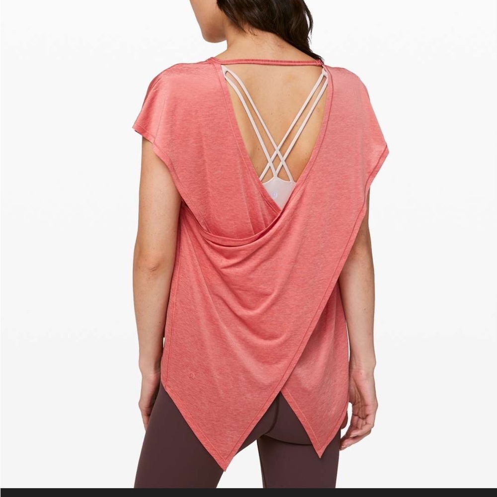 Lululemon Playful Practice shirt short sleeve rustic coral 2 open back